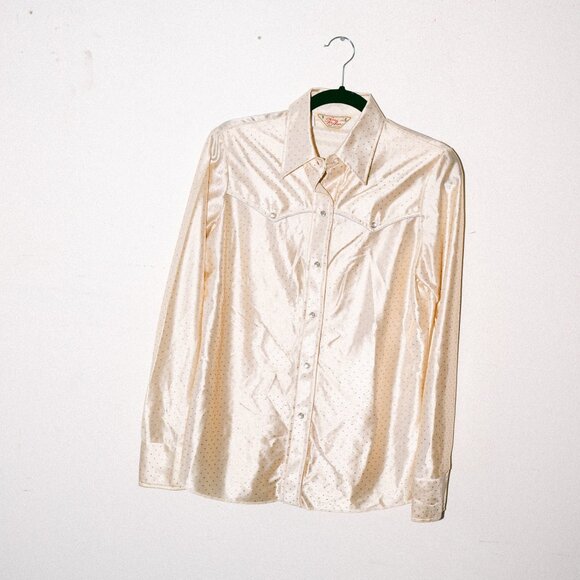 Vintage Champagne Larry Mahan Cowboy Collection Western Shirt w/ Pearl Snaps - Picture 1 of 7